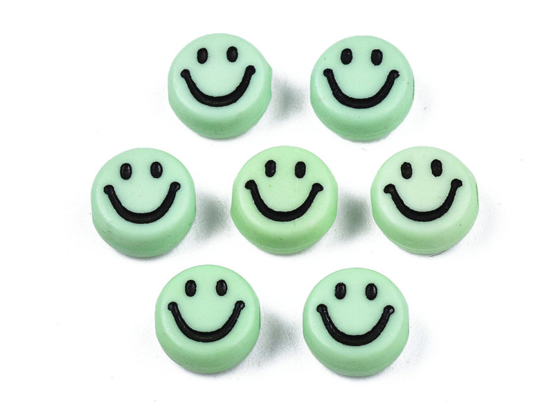 Achat 20 perles smiley en acrylique opaque - Vert