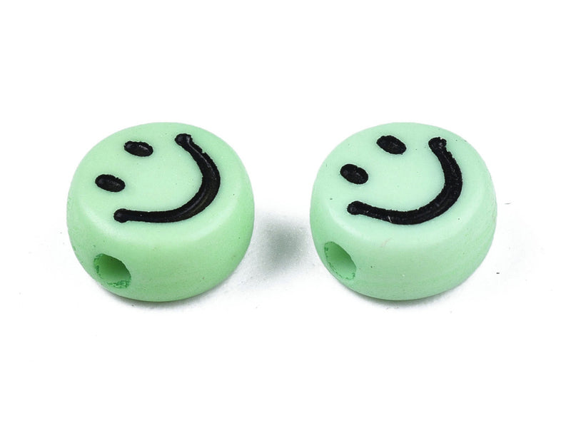 achat 20 perles smiley en acrylique opaque - Vert