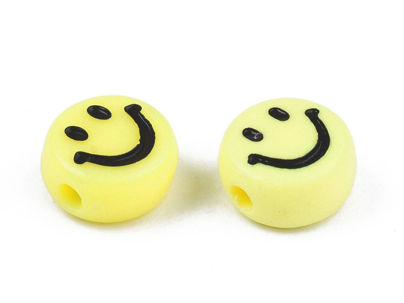 Achat 20 perles sourire en acrylique opaque - Jaune