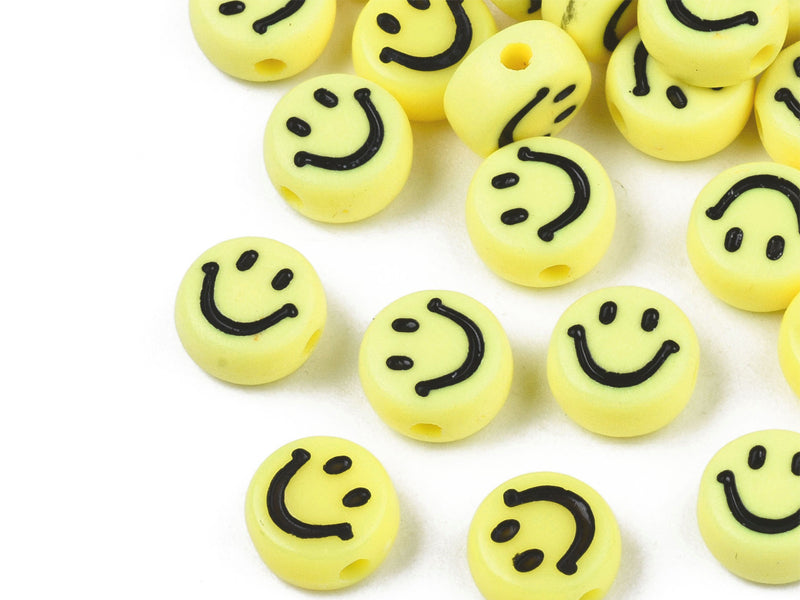 achat 20 perles sourire en acrylique opaque - Jaune