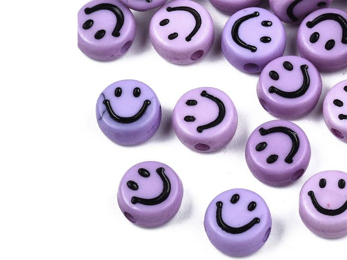 Achat 20 perles sourire en acrylique opaque - Violet