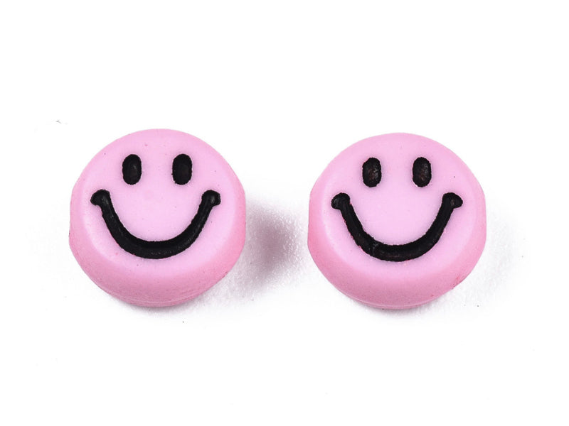 achat 20 perles sourire en acrylique opaque - Rose