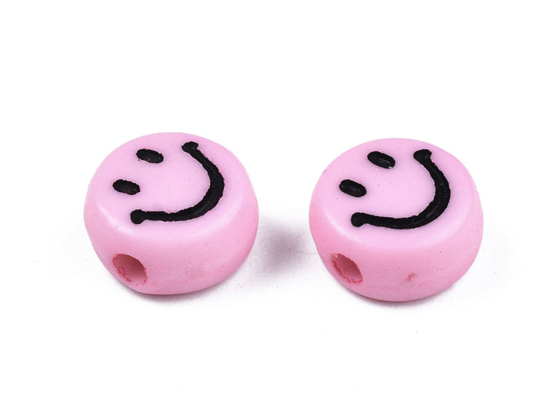 achat 20 perles sourire en acrylique opaque - Rose