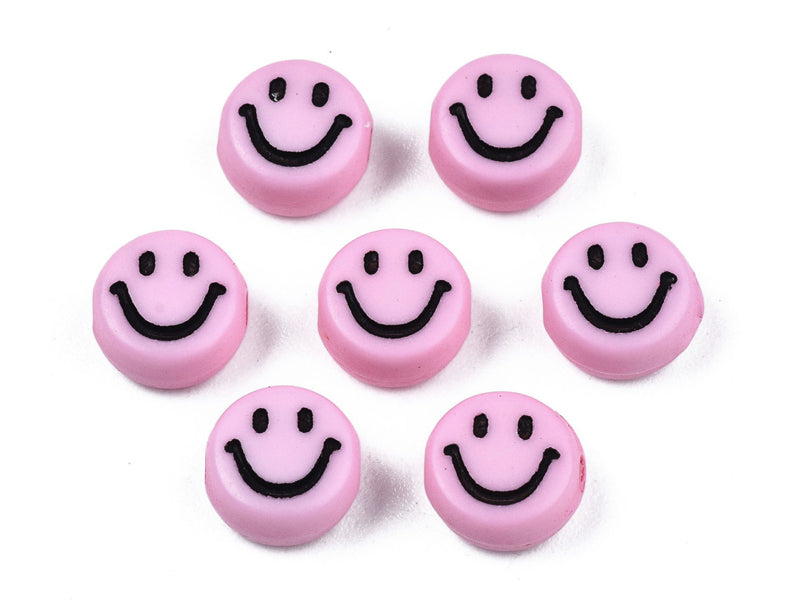 Achat 20 perles sourire en acrylique opaque - Rose