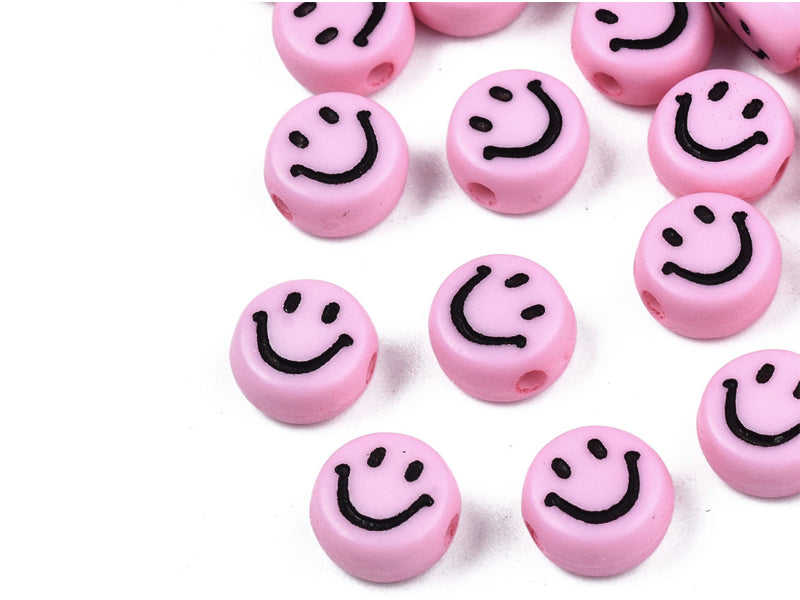 achat 20 perles sourire en acrylique opaque - Rose