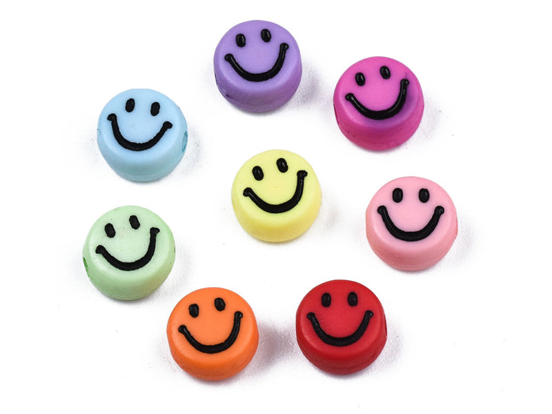 Achat 20 perles sourire en acrylique opaque - Multicolore