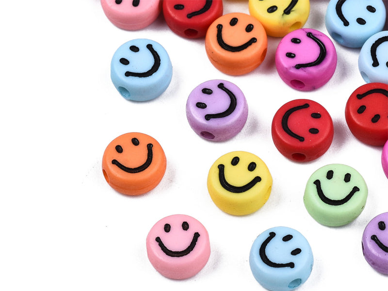 achat 20 perles sourire en acrylique opaque - Multicolore
