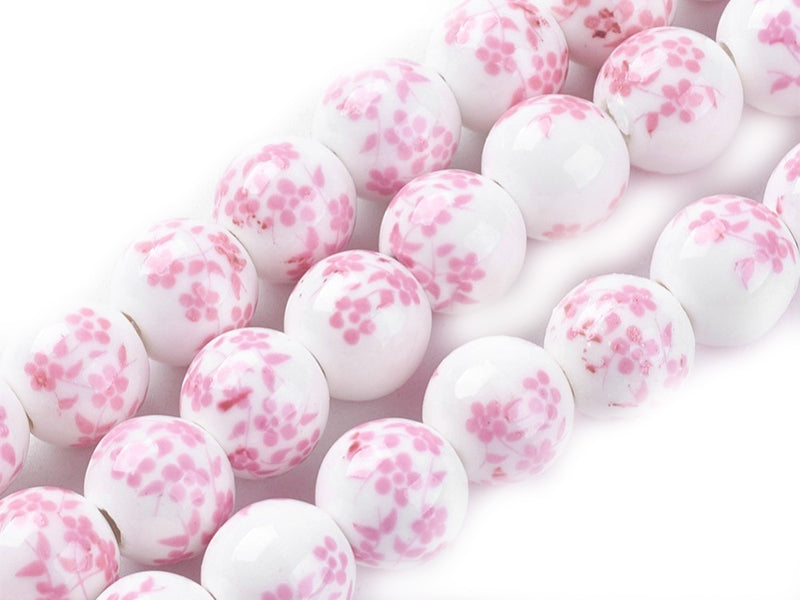 Achat 10 perles en céramique imprimées fleurs - Rose