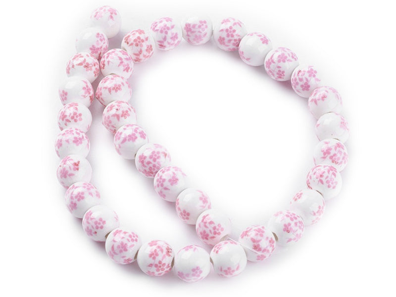 Achat 10 perles en céramique imprimées fleurs - Rose