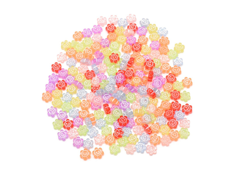 Achat 20 perles fleurs et sourire en résine - Multicolore