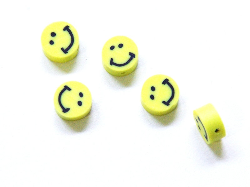 achat 20 perles sourire en pâte polymère - 5 mm - jaune