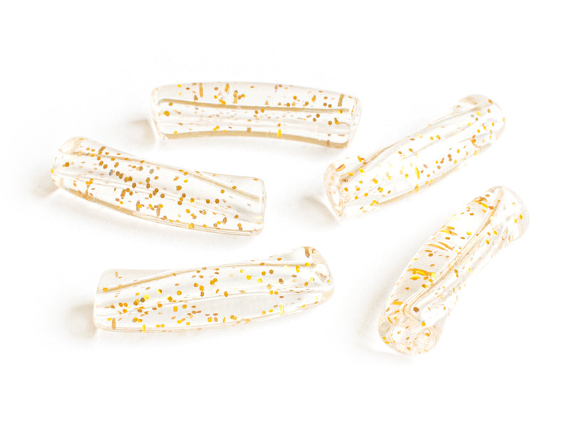 Achat Lot de 5 perles tubes transparentes 6 mm - Doré pailleté