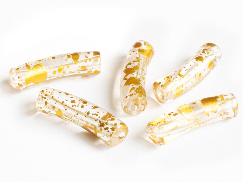 Achat Lot de 5 perles tubes transparentes 6 mm - Doré tacheté
