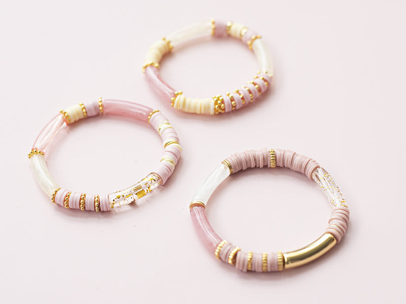 achat Lot de 5 perles tubes 6 mm - Rose tacheté