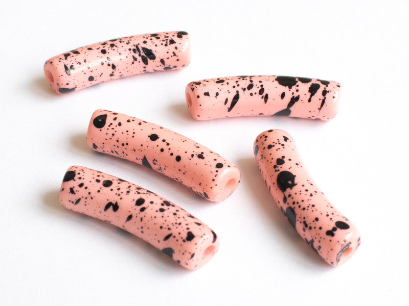Achat Lot de 5 perles tubes 6 mm - Rose tacheté