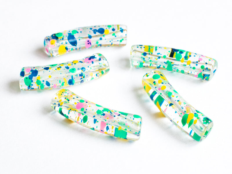 Achat Lot de 5 perles tubes transparentes 6 mm - Tacheté Spring