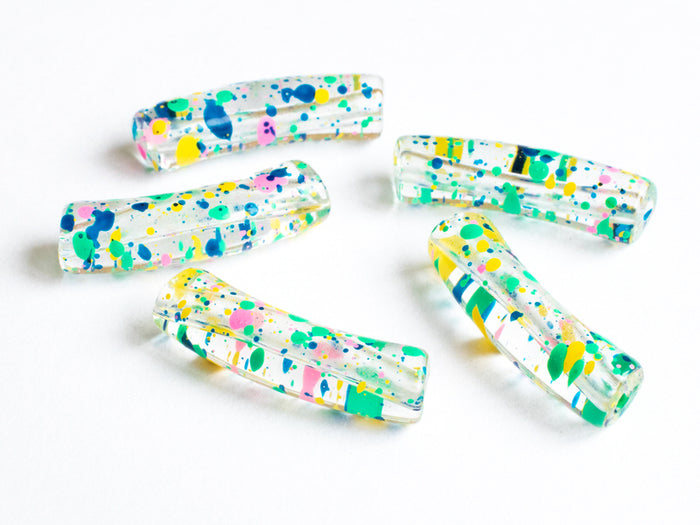 Achat Lot de 5 perles tubes transparentes 6 mm - Tacheté Spring