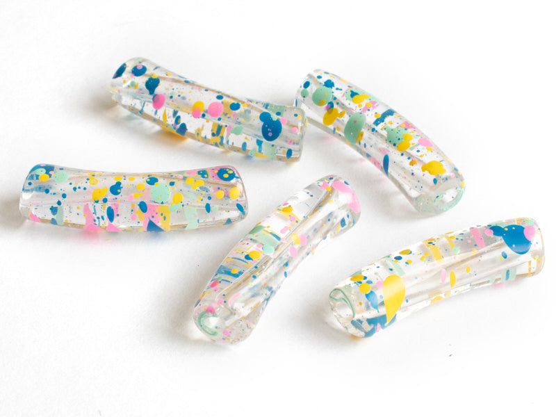 Achat Lot de 5 perles tubes transparentes 6 mm - Tacheté Summer