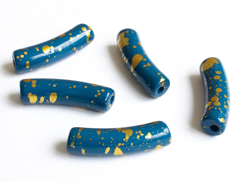 Achat Lot de 5 perles tubes 6 mm - Bleu tacheté
