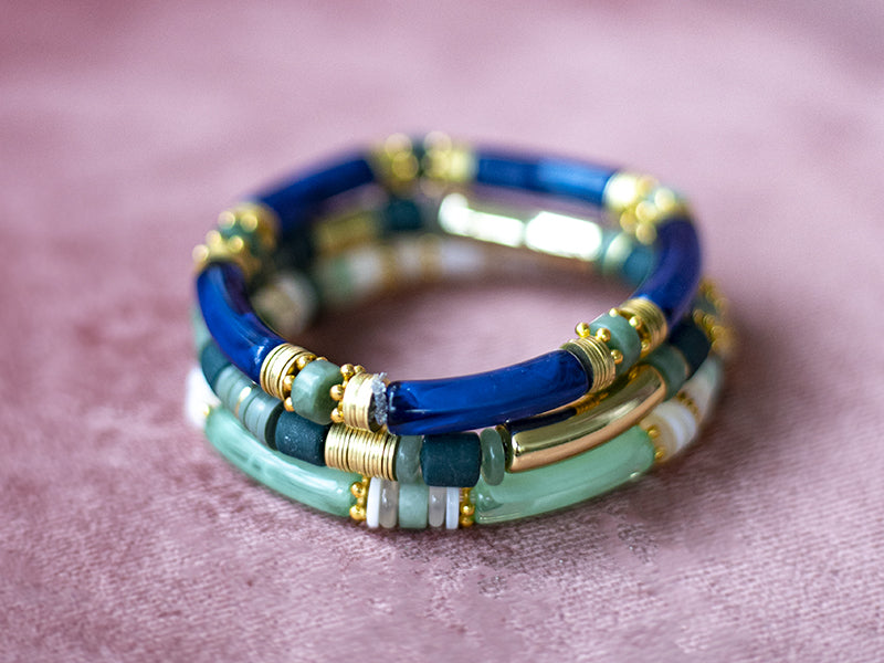 achat Lot de 5 perles tubes 6 mm - Bleu tacheté