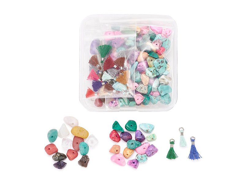 Achat Boîte de perles naturelles et synthétiques et pendentifs pompons