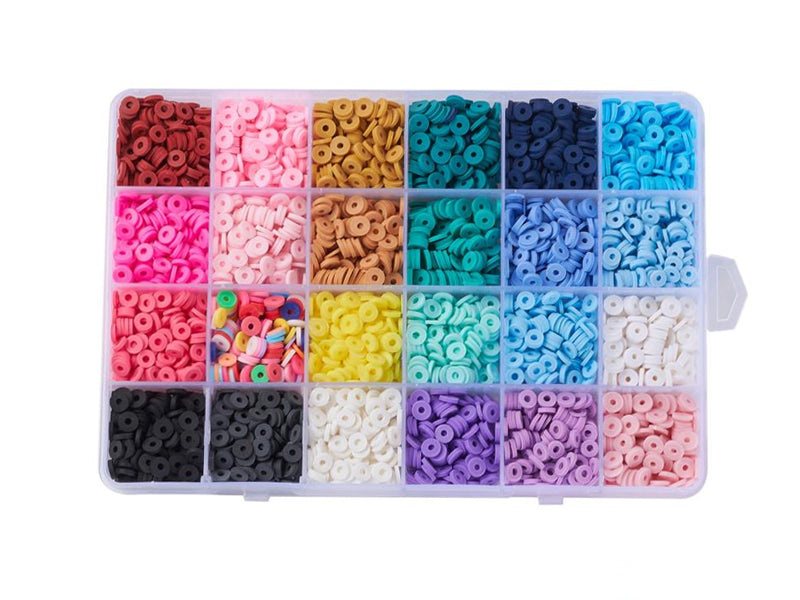 Achat Boite de 24 couleurs de perles heishi - 6 mm