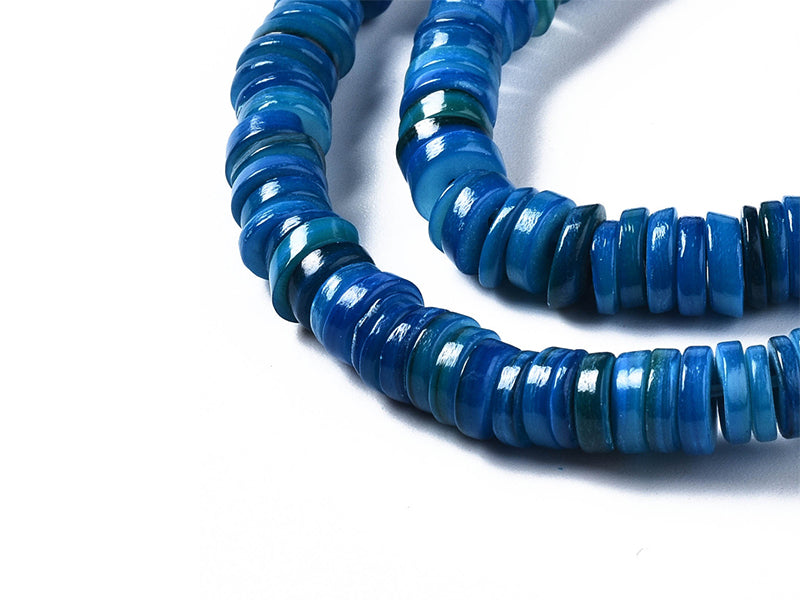 achat Lot de 20 perles heishi naturelles 6 mm en coquillage - Bleu acier