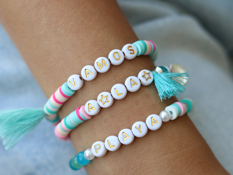 Achat Perles lettres 3 mots pour bracelet à personnaliser - Vamos, A la et Playa