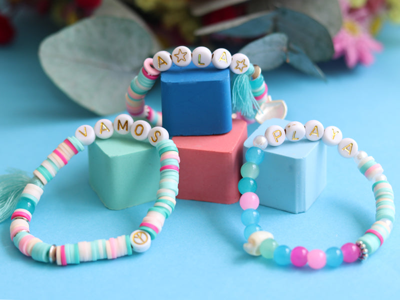 achat Perles lettres 3 mots pour bracelet à personnaliser - Vamos, A la et Playa