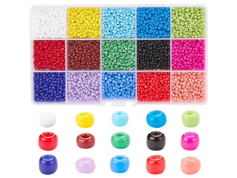 Achat Boite de 15 couleurs de perles de rocailles - taille 8/0 soit 3 mm de diam env.