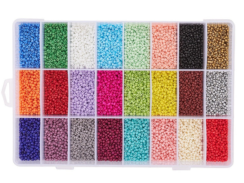 Achat Boite de 24 couleurs de perles de rocailles ronde - 12/0 soit environ 2 mm de diam env.