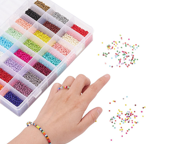 achat Boite de 24 couleurs de perles de rocailles ronde - 12/0 soit environ 2 mm de diam env.