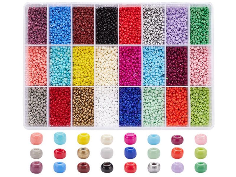 Achat Boite de 24 couleurs de perles de rocailles rondes - 8/0 soit environ 3 mm de diam.