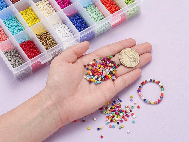 achat Boite de 24 couleurs de perles de rocailles rondes - 8/0 soit environ 3 mm de diam.