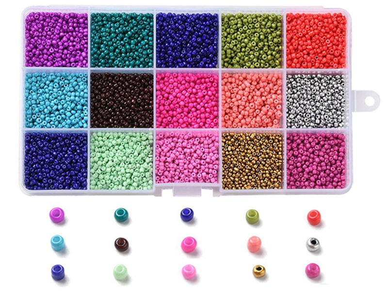 Achat Boite de 15 couleurs variées de perles de rocailles rondes 12/0 - 2mm env.