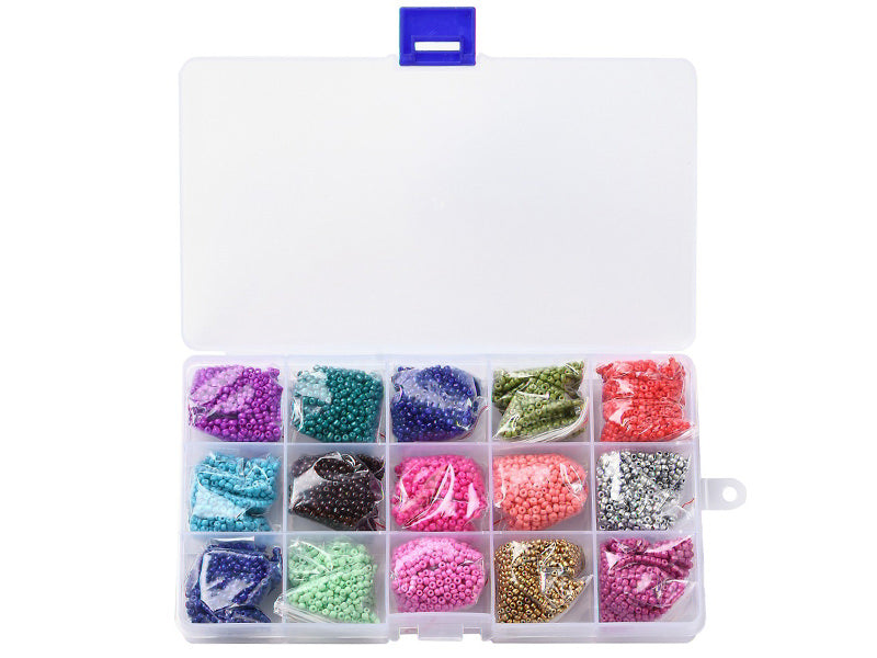 achat Boite de 15 couleurs variées de perles de rocailles rondes 12/0 - 2mm env.