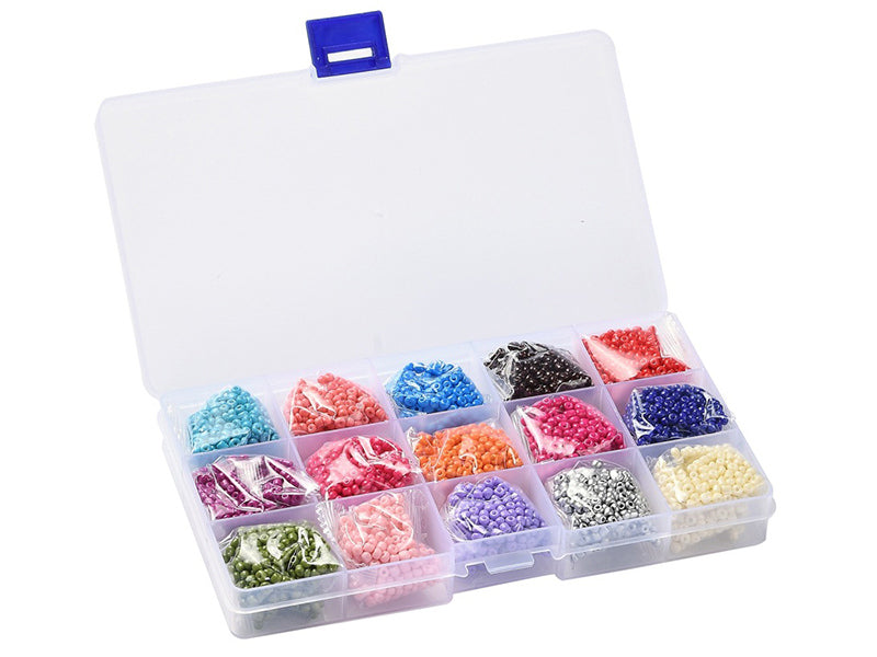 achat Boite de 15 couleurs variées de perles de rocailles rondes 8/0 - 3mm env.