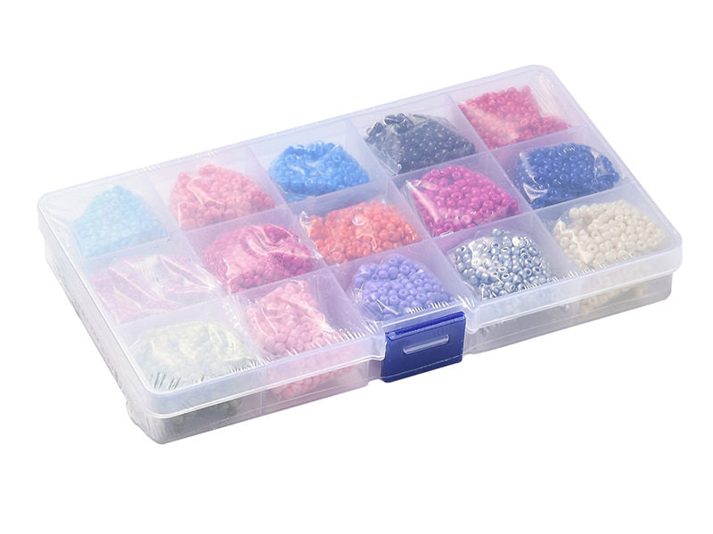achat Boite de 15 couleurs variées de perles de rocailles rondes 8/0 - 3mm env.