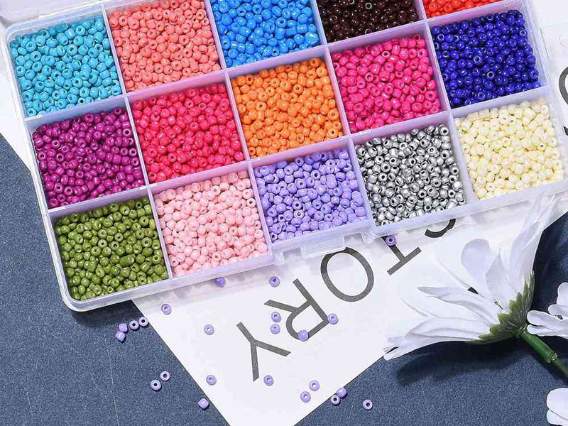 achat Boite de 15 couleurs variées de perles de rocailles rondes 8/0 - 3mm env.