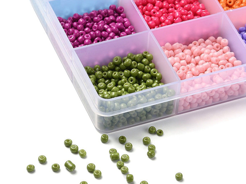 achat Boite de 15 couleurs variées de perles de rocailles rondes 8/0 - 3mm env.