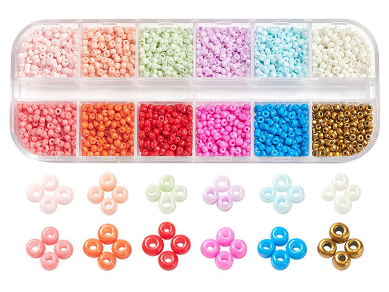 Achat Boite de 12 couleurs estivales de perles de rocailles rondes - 2mm - 3000 pcs environ