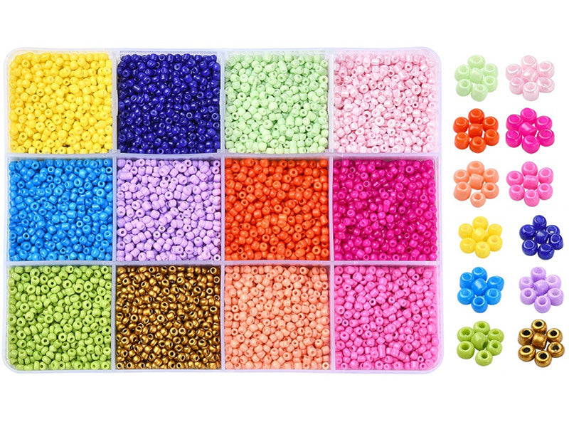 Achat Boite de 12 couleurs pop de perles de rocailles rondes 12/0 - 2 mm - 15000 pcs