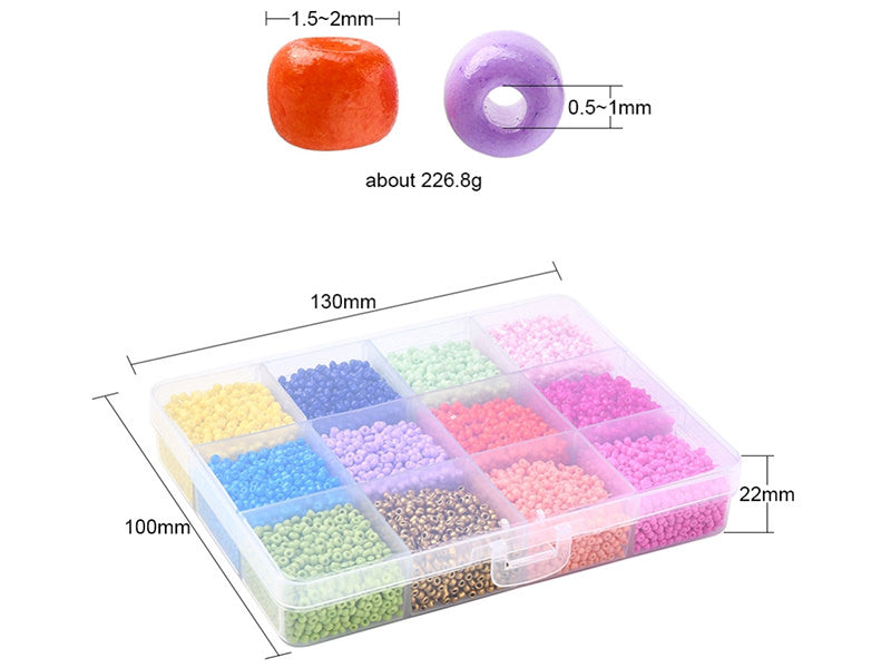 achat Boite de 12 couleurs pop de perles de rocailles rondes 12/0 - 2 mm - 15000 pcs