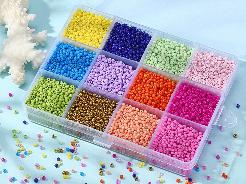 achat Boite de 12 couleurs pop de perles de rocailles rondes 12/0 - 2 mm - 15000 pcs