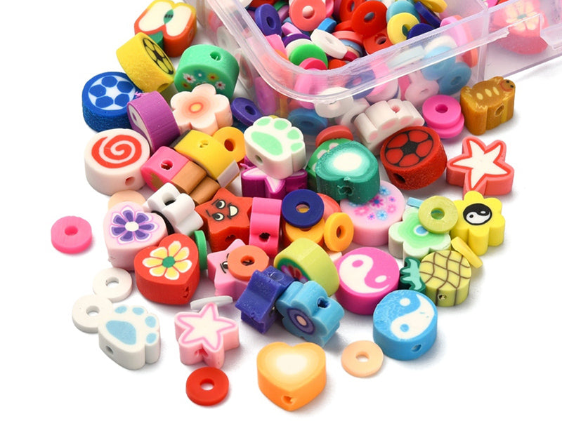 achat Boite de 15 styles de perles en pâte polymère - Multicolore