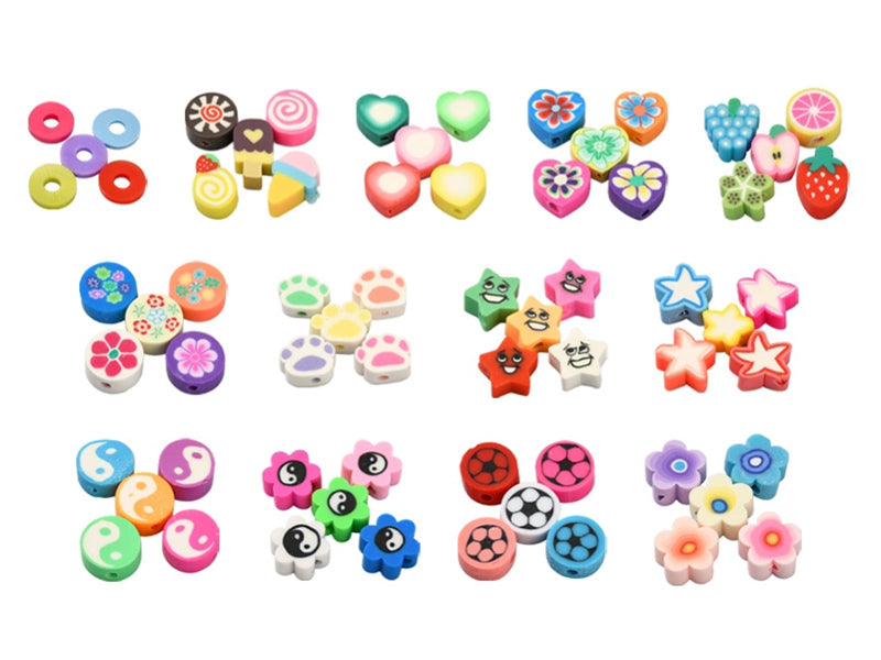 achat Boite de 15 styles de perles en pâte polymère - Multicolore