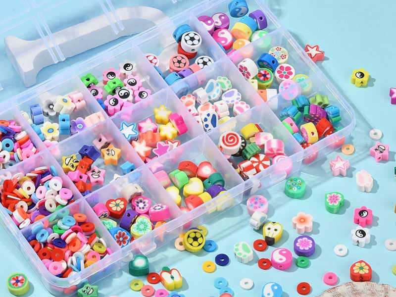 achat Boite de 15 styles de perles en pâte polymère - Multicolore
