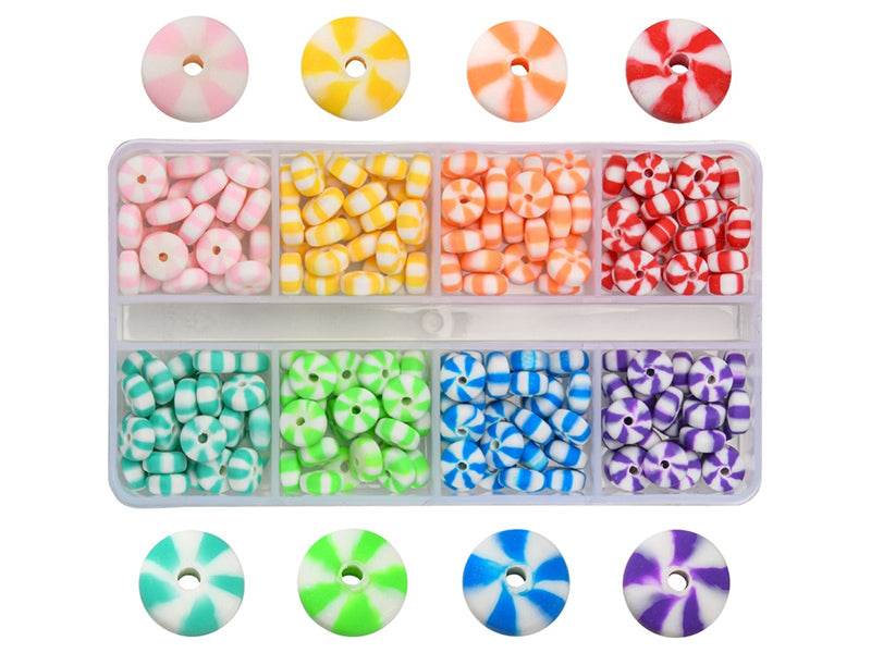 Achat Boite de 8 couleurs de perles heishi épaisses rayées