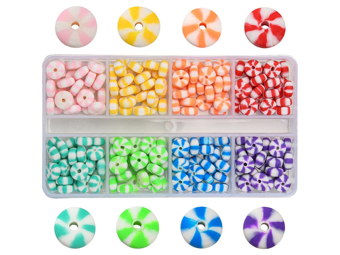 Achat Boite de 8 couleurs de perles heishi épaisses rayées