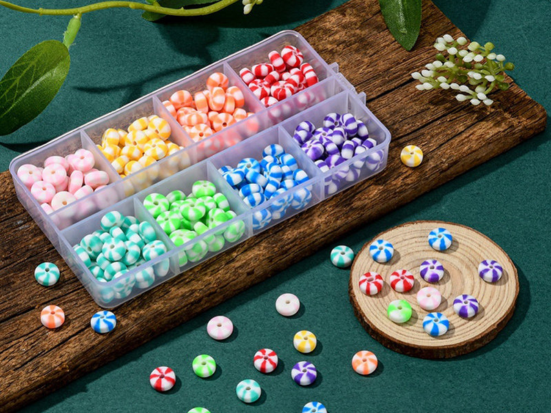 achat Boite de 8 couleurs de perles heishi épaisses rayées